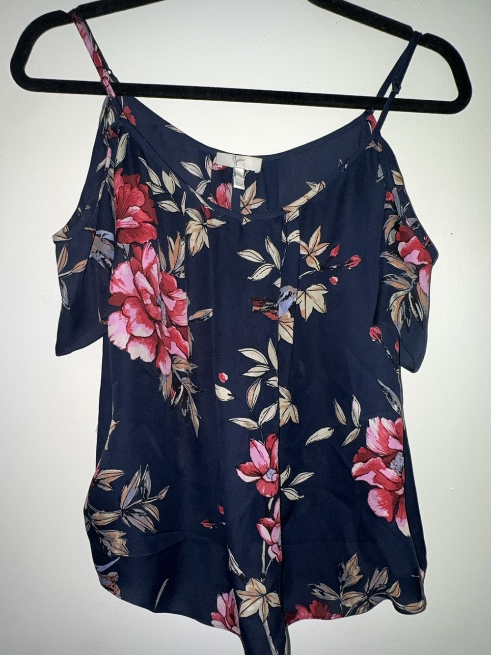 Joie Floral Cold-Shoulder Cami Top - Navy with Pink Blooms